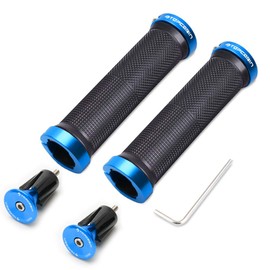 TOPCABIN Bicycle Handlebar Grips, Ergonomic Design, Mountain Bike / BMX Handlebar Grips, 1 Pair with 2 Aluminium Lock-On End Caps