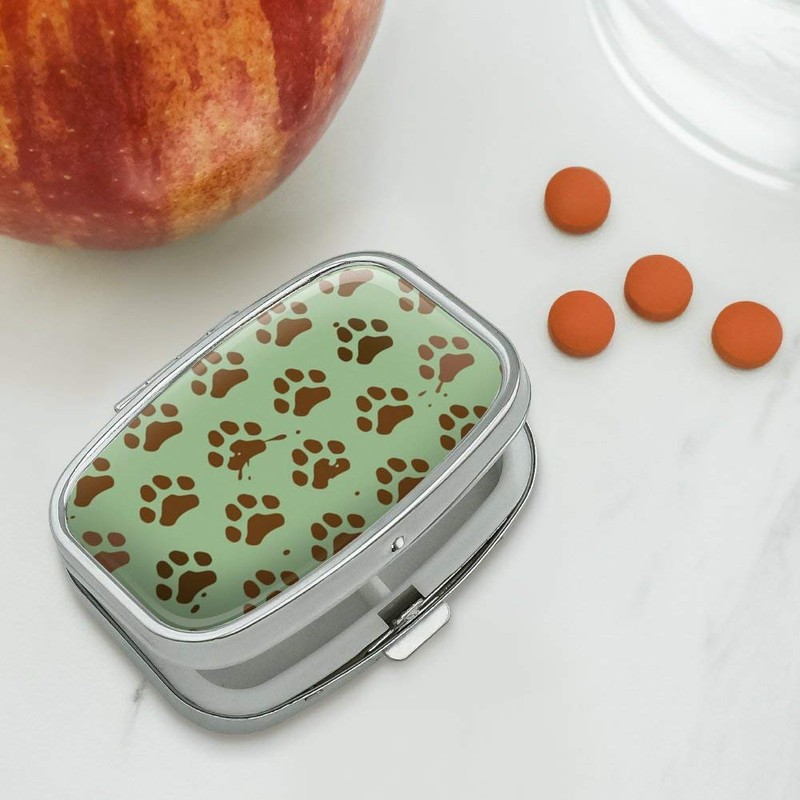 Muddy Dog Paw Print Pattern Rectangle Pill Case Trinket Gift