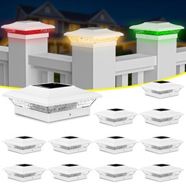T-SUN Solar Post Cap Lights with Auto-Change Colors- for Vinyl & Wooden Posts Weatherproof Outdoor Solar Fence Post Lights for Deck, Porch, Garden & Stairs(12-Pack,RGB)