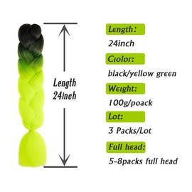 AFNOTE Ombre Braiding Hair Extensions 24 Inch 3 Packs Synthetic High Temperature Rainbow Jumbo Braiding Hair Twist Crochet Braids Hair for Women (B13)