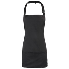 Adults/Unisex SHORT Polycotton 2 in 1 Waist Apron with Bib and Pockets - Cafe/Restaurant/Bar/Pub (Black)