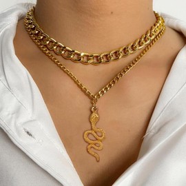 Snake Necklace for Women Snake Jewelry Bendable Snake Pendant Necklace Chunky Gold Necklace Paperclip Chain Necklace Adjustable Punk Necklace