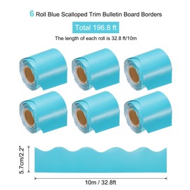 QUARKZMAN 6 Roll Bulletin Board Border, 196.8 Feet Wavy Border, Decorative Rolled Classroom Borders for Bulletin Board, Home, Classroom, Office Decoration, Blue