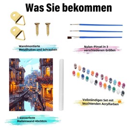 Barlone Paint by Numbers Adults 40 x 50 cm - DIY Oil Painting Kit Night Market, Premium Acrylic Paint & Wrinkle-Free Canvas, Includes 3 Brushes for Beginners (Paint by Numbers)