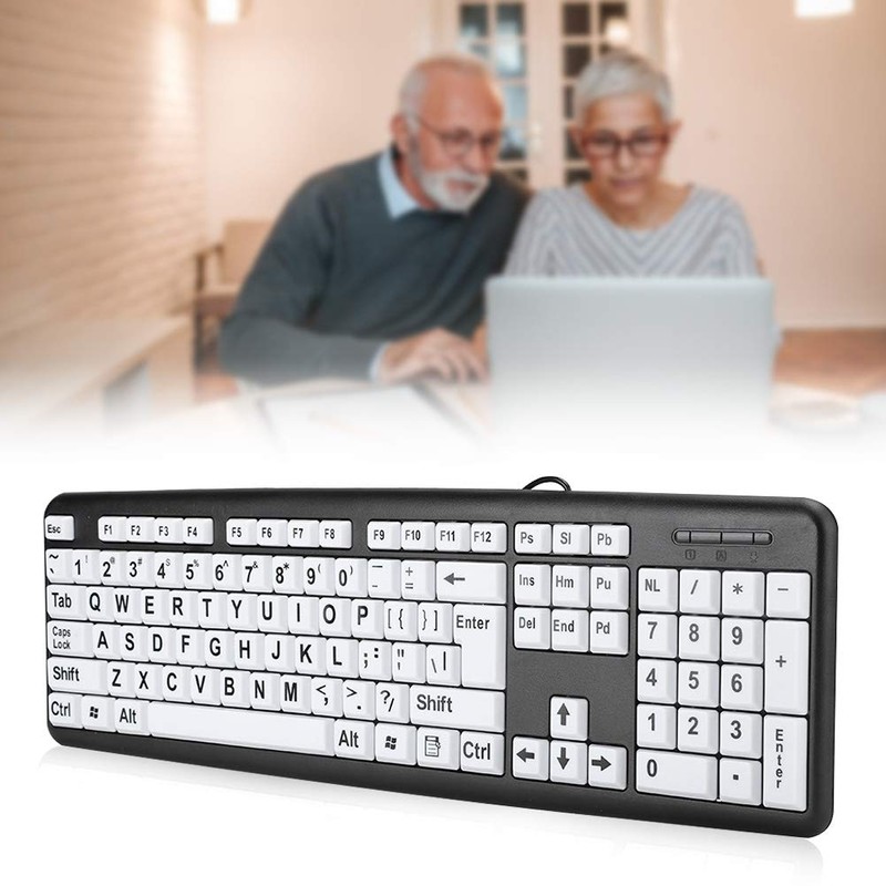 Elderly Keyboard, Large Print Computer Keyboard, 104 Keys QWERTY, High