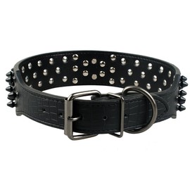 Dogs Kingdom Skull Punk Style Spiked Studded Pu Leather Dog Collars Pitbull Boxer Mastiff Pet Collar Black M