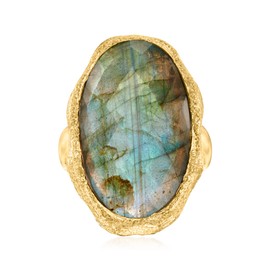 Ross-Simons Oval Labradorite Textured and Polished Ring in 18kt Gold Over Sterling. Size 7