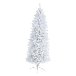 Nearly Natural 6ft. Slim White Artificial Christmas Tree with 743 Bendable Branches