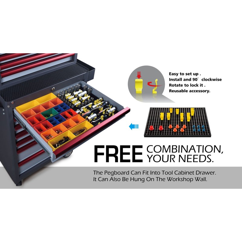 FREE ZONE 68-Piece Large Pegboard Tools Organizer Set,(Red) Tool Box