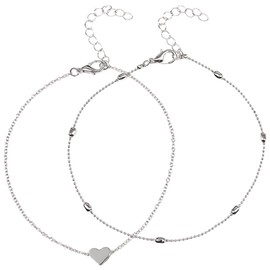 Zashmart Layered Anklet for Women - Heart Pendant Ankle Bracelet With Beads Foot Chain - Jewelry Accessories for Girls (Silver)