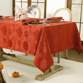 Softalker Fall Jacquard Tablecloth - Thanksgiving Maple Pumpkin Rectangle Table Cover, Autumn Harvest Waterproof Table Cloths Decor for Holiday, Dining, Party - Burnt Orange 60 x 84 Inch