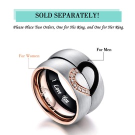 Valentine's Day gift, 6mm Heart Matching Couple Rings for Him and Her Stainless Steel Wedding Engagement Bands Sets,Promise Rings for Couples, Anniversary Birthday Girlfriend Women Rose Gold Size 5