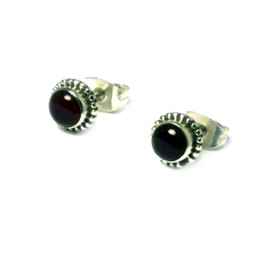 Art Gecko Sterling Silver Round Shaped Garnet Stud Earrings - 925-5mm, Sterling Silver, Garnet