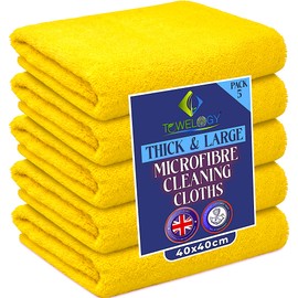 Towelogy Heavy Duty Microfibre Cleaning Cloths for Home All Purpose - Larger, Thicker, More Absorbent Cleaning Cloth - 100% Lint Free Micro Fibre Cloths for Kitchen, Bathroom and Car (Yellow)