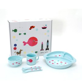 Kingyo Gonigeta Gomi Taro Children's Tableware Gift Set (Mizuiro) K37001