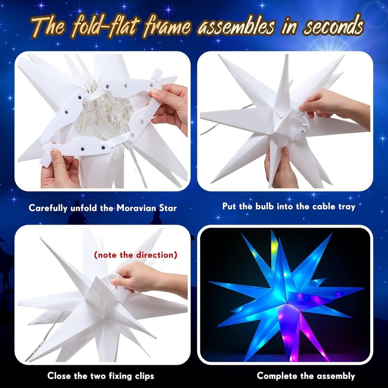 LeuKoles 3D Christmas Star Illuminated, 10 Inch Intelligent Illuminated Christmas