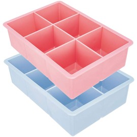 Square Ice Cube Trays, Set of 2 - Southern Homewares - Pink & Blue Kitchen Drink Ice Mold Utensil - MAKE BIG ICE