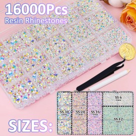 Tinkrstuff 16000Pcs Resin Jelly Rhinestones for Crafting, Transparent AB Flatback Gems, ...