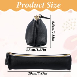 Thinp 2 Pcs Small Makeup Bag for Purse, Mini Cosmetic Pouch with Zipper Leather Pouch Mini Makeup Bag for Women Coin Lipstick Cosmetic Accessories Organizer Pouches (Black, Beige)