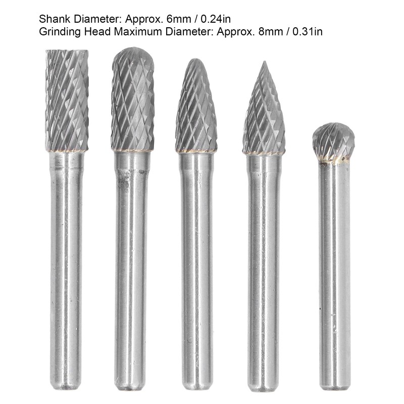 5Pcs Rotary File Bit 2 Pattern Woodworking Grinding Head Drill