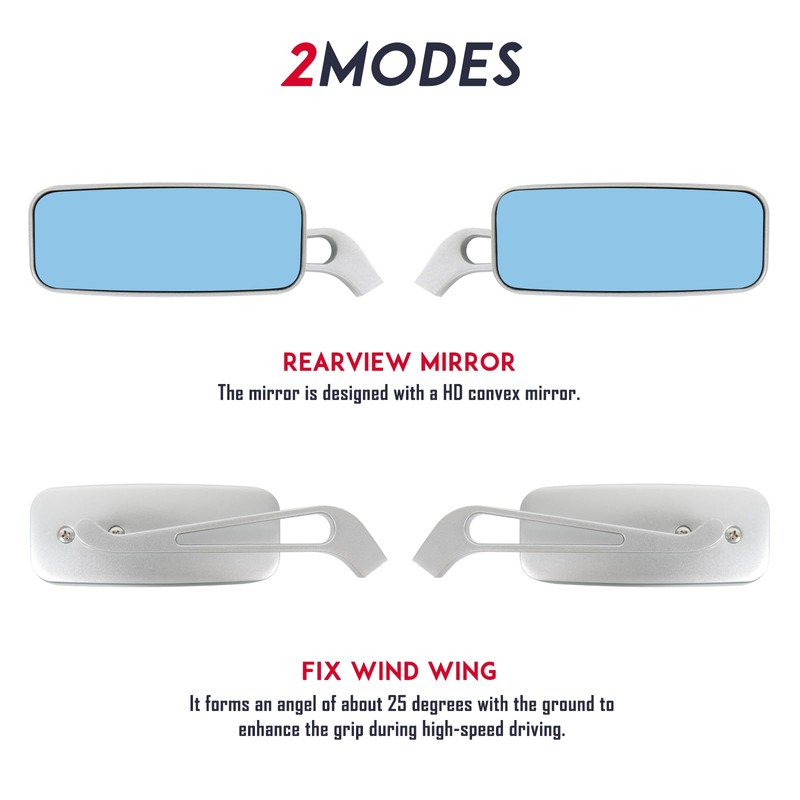 goodfitment - Sliver Rectangle Shape Motorcycle Mirrors,Upgrade Rearview Motorcycle Mirrors