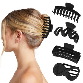 Pack of 4 Hair Clips Large Black Hair Clips Thick Hair Clips Women's Thin Hair Non-Slip Hair Clips Plastic Matte Hair Clip for Girls