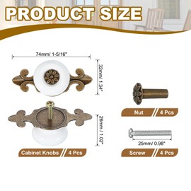 PATIKIL Retro Ceramic Cabinet Knobs 1-1/4", 4Pcs Vintage Round Drawer Knobs Dresser Petal Cabinet Pulls Handles with Backplate/Screw/Nut for Kitchen Door Cupboard Wardrobe, White