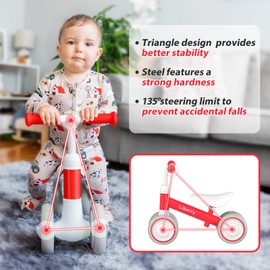 Liberry Baby Balance Bike for 1 Year Old Girls, 4 Wheels Toddler Balance Bike with Adjustable Seat, 12-36 Months Infant's First Birthday Gift (Red)