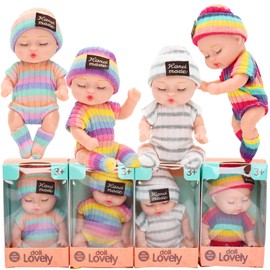 Triamisus 4 Inch Mini Baby Dolls Lifelike Realistic Baby Dolls Animal Clothes Cute Tiny Babies Gifts for Kids Birthday Baby Shower-4 PCS (Colorful)