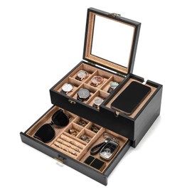Pinzoveco Watch Box Organizer for Men, 6 Slot Mens Jewelry Box Display & Storage Watch, Solid Wood Watch Case for Men, Gift for Boyfriend Fathers Day Birthday Gifts (Black)