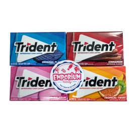 EMPORIUM CANDY TASTY TREATS FOR THE TUMMY Trident Gum Assortment - 1 Pack Each of Bubblegum Original Cinnamon Tropical Twist - 14 Pieces per Pack, Pink