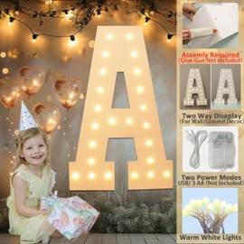 3FT Marquee Letters Light Up Letters, White Giant Marquee Letter Mosaic Letter for Birthday Wedding Backdrop Large Letters for Baby Shower Party Proposal Decoration, Pre-Cut Foam Frame Letter M