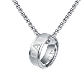 EVBEA Fathers Day Dad Ring Pendant Necklace Stainless Steel White Gold Plated Engraved Love You Mom/Dad Couples Promise Family Gifts for Mother Father Birthday(DAD,Z+1)