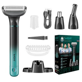 VGR Maquinilla de afeitar íntima 3 en 1 para hombre, afeitadora corporal inalámbrica para hombre, recortadora de vello nasal para hombre y para hombre con base, adecuada para pecho, piernas, axilas