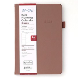 Blue Sky 2026 Weekly and Monthly Planner Calendar, January 2026 - December 2026, 5" x 8", Faux Leather Hard Cover, Bookbound, Tabs, Pen Loop, Soft Brown