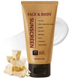 Tallow Sunscreen SPF 50+ PA+++, Zinc Oxide Sunscreen for Skin, Moisturizing Beef Tallow & Mineral Sun screen Face & Body, Travel Size Sunblock Non-Greasy, Anti White Cast Reef Safe Sun Lotion SPF 50