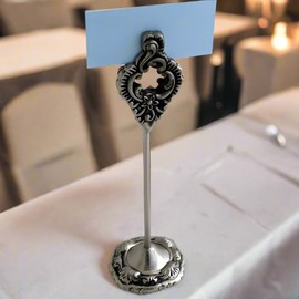 Pewter 8" H Victorian Card Holder - Set of 4 Photo Holders for Tables, Cards Stand Name Menu Clips, Table Sign Holders for Wedding Anniversary Birthday Party,