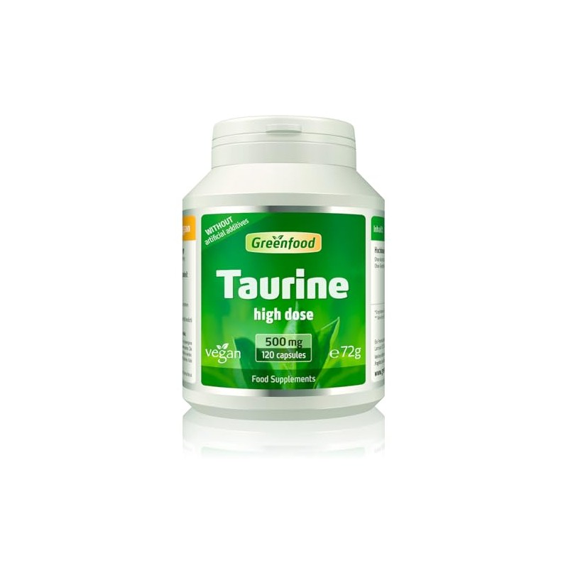 Greenfood Taurin, 500 mg, Highly dosed, 120 Capsules - Natural,
