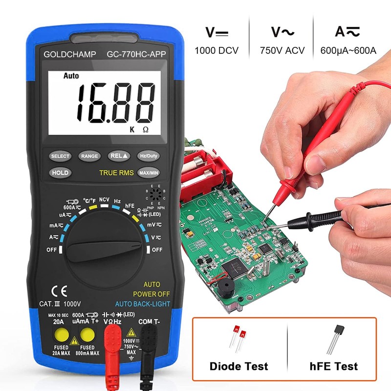 Digital Multimeter Voltmeter TRMS 6000 Counting AC/DC NCV 1000V 20A