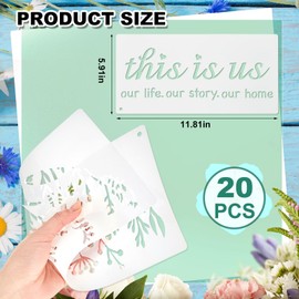 Thyle 20 Pcs Welcome Stencils for Painting on Wood 11.81 x 5.91'' Large Welcome Letters Stencils for Wood Sign Plastic Word for Canvas Wall(Wild Flower)