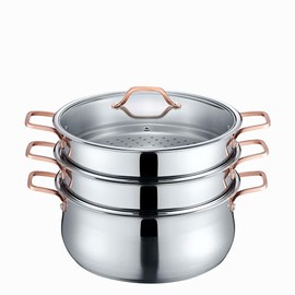 CONCORD Premium Stainless Steel 3 Tier Steamer w/Rose Gold Handles 34 cm