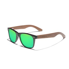 KINGSEVEN Wooden Sunglasses Polarised for Men Women Retro Vintage Mirrored Lenses Walnut Wood Frame W5777, Green