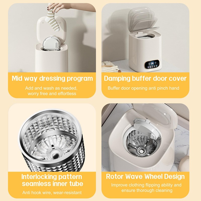 Portable Fully Automatic Washing Machine, 9L Compact Underwear Mini Washer