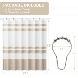 AmazerBath Neutral Shower Curtain, 72x72 Washable Cloth Light Tan Shower Curtain with 12 Shower Curtain Hooks, Fabric Khaki and White Striped Shower Curtain Set, Farmhouse Bathroom Shower Curtain