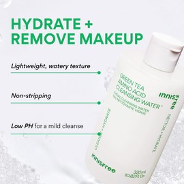 innisfree Green Tea Amino Acid Cleansing Water, Hydrating Micellar Makeup Remover, Korean Skincare, Dermatologist Tested