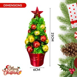 ADEPTNA 3 Pack Mini Desktop Tinsel Christmas Trees, 19cm Tall, with Assorted Colors in Gold, Silver, and Red - Perfect Christmas Decor for Desks, Home, Office, and School Holiday Decoration