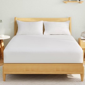 LINENOVA King Single Fitted Sheet Set – 2-Piece Ultra Soft 1800TC Microfiber, Extra Deep Pocket 40cm, 1 Fitted Sheet + 1 Pillowcase - White