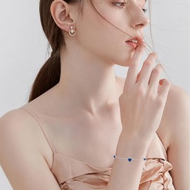 Sterling Silver Blue September Birthstone Bracelet for Women Teen, Birthday Anniversary Valentine's Day Heart Gift Jewelry for Sister Daughter Friends (Bracelet, With September Birthstone)