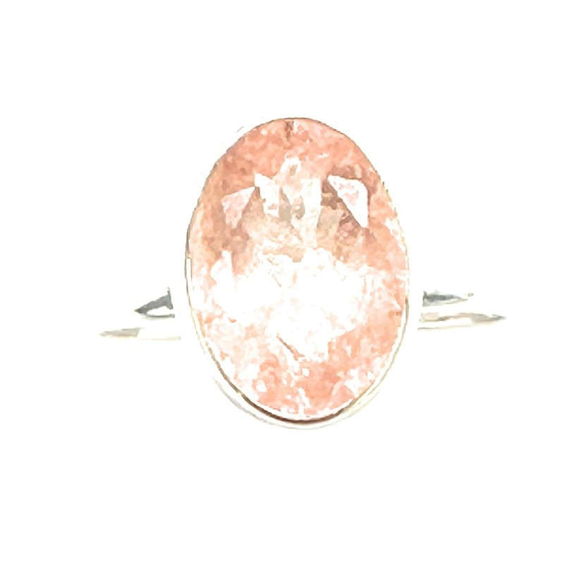 Natural Pink Morganite 925 Solid Sterling Silver Engagement Ring Size