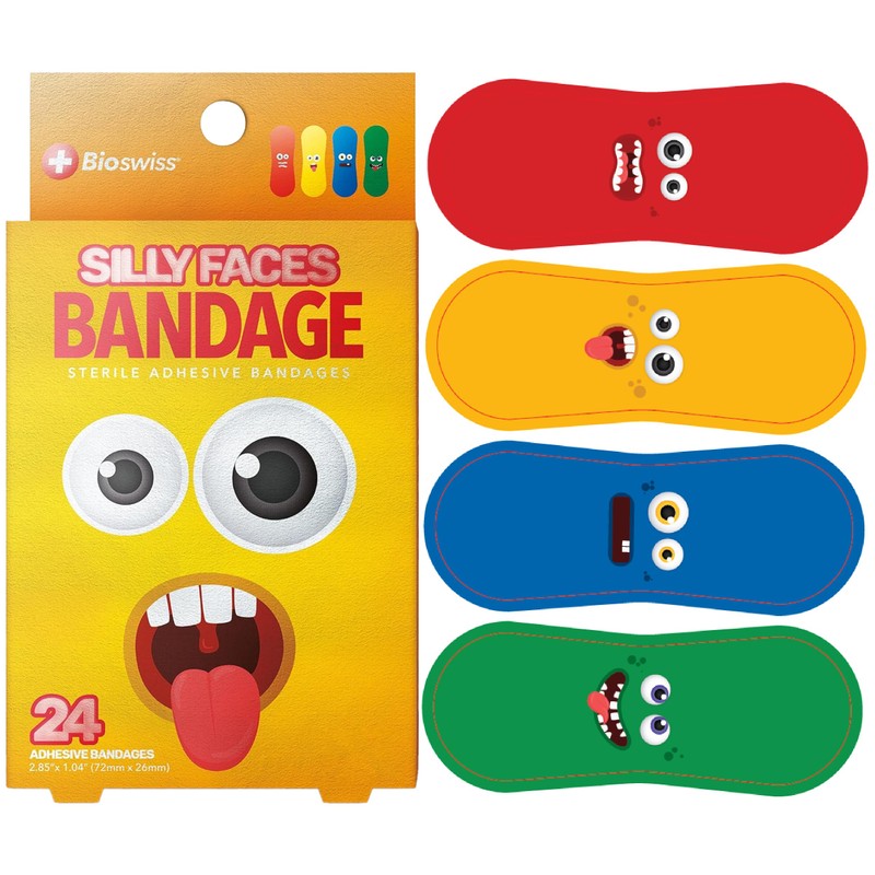 BioSwiss Bandages, Silly Faces Shaped Self Adhesive Bandage Set, Latex
